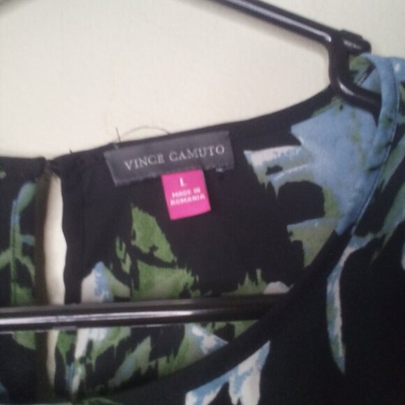 Vince Camuto Blouse Shirt L Women 3/4 Bell Sleeve Floral Black Blue - Picture 6 of 16